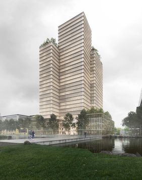 Blick auf den Neubau des Technischen Verwaltungsgebäudes vom IHZ-Park aus. Copyright: AllesWirdGut & Hertl.Architekten | bloomimages