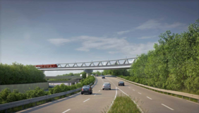 Animation der Brücke Nordstern, Ausfahrtsrampe zum Nordstern. Grafik: Landeshauptstadt Düsseldorf, Amt für Verkehrsmanagement