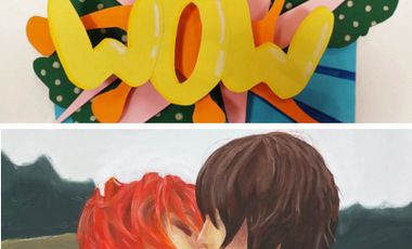 Collage aus zwei bunten, gemalten Schülerarbeiten