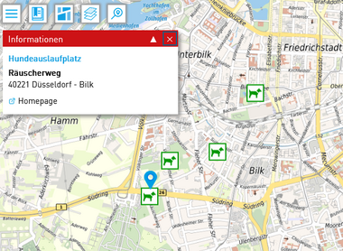 Hundeauslaufplätze in Düsseldorf Maps