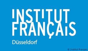 Logo des Institut Français (Weiße Schrift auf blauem Grund)