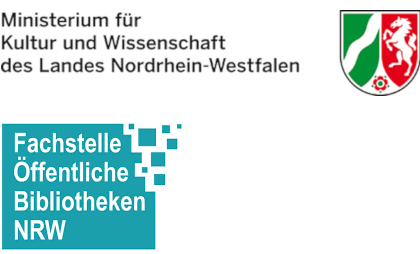 Logos vom Ministerium für Kultur und Wissenschaft NRW und von der Fachstelle Öffentliche Bibliotheken NRW