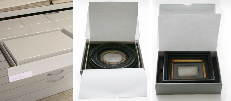 Fotokonservierung: Individuell angefertigte Schachteln zur Archivierung von Farbpositiven und Daguerreotypien