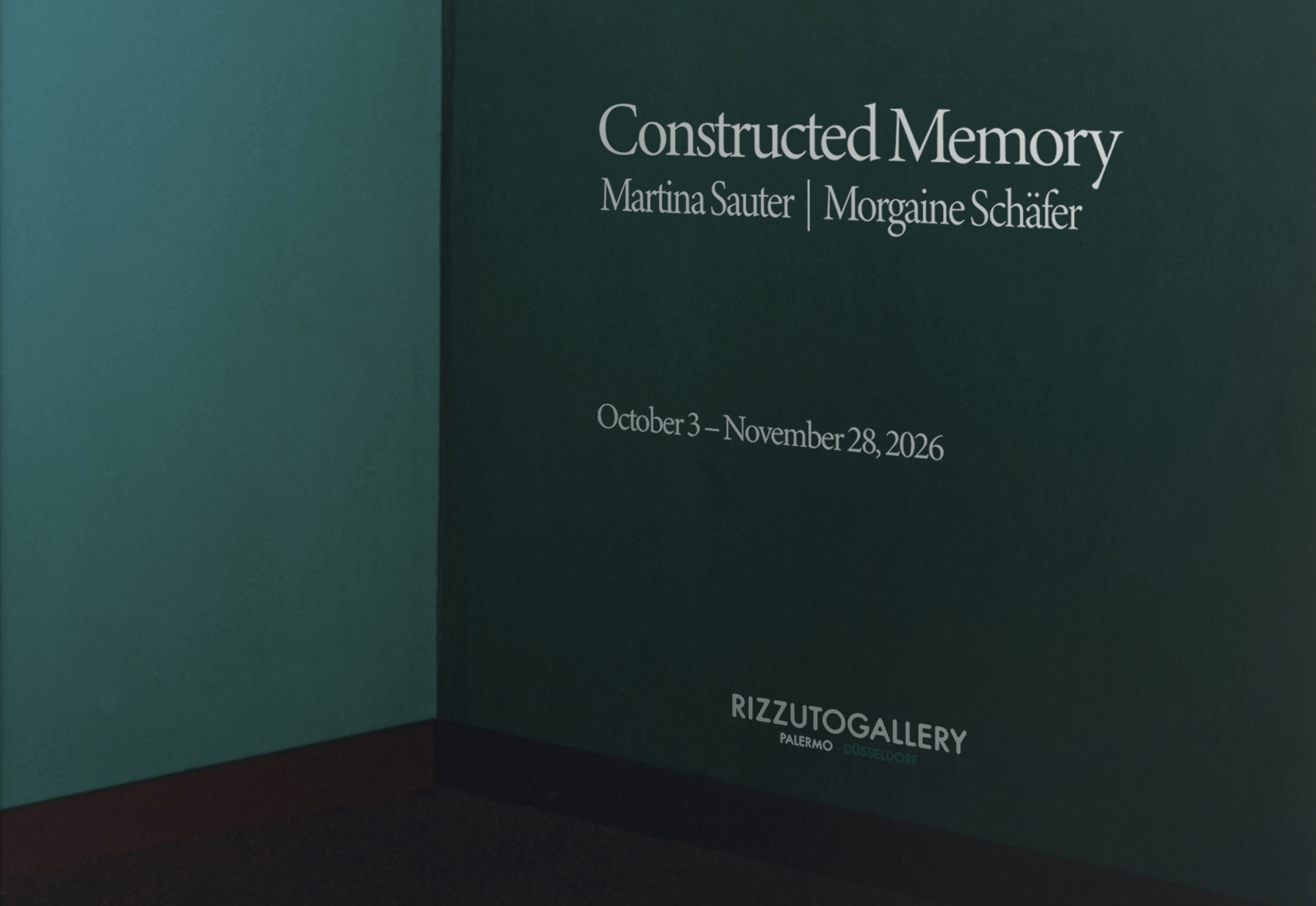 Einladungsplakat zu Ausstellung Constructed Memory, Martina Sauter und Morgaine Schäfer, Rizzuto Gallery, Palermo, Italien, 2026
