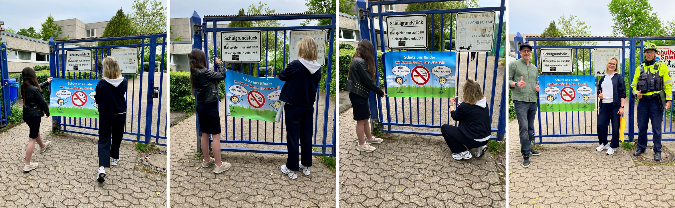 Fotocollage der Aktion Qualmfreie Eingänge des Garather Kinderparlaments