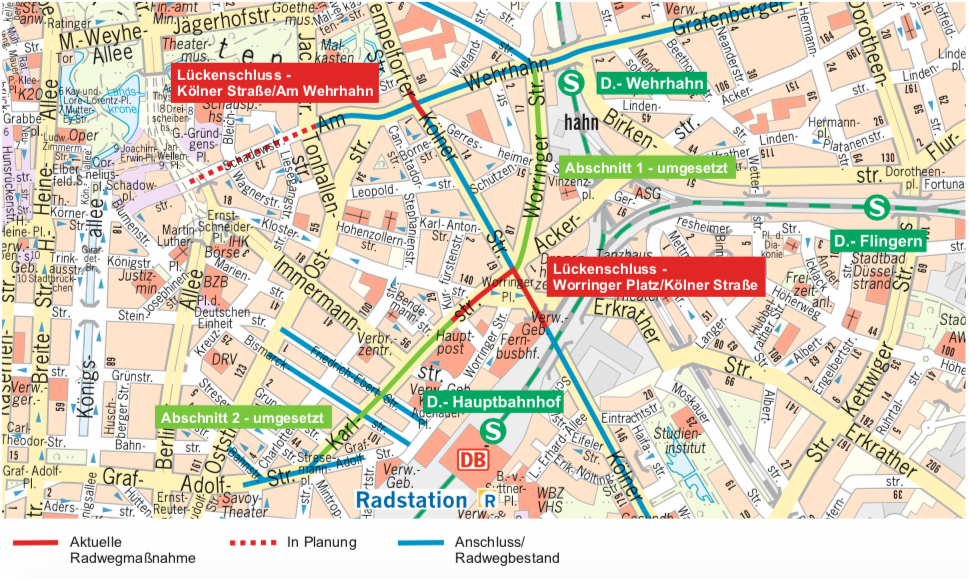Kartenausschnitt zur Maßnahme Karlstraße/Worringer Straße auf der die Maßnahme erklärt wird.
