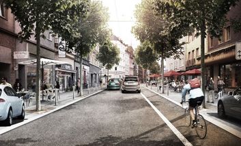 So könnte die Friedrichstraße in Zukunft aussehen. © Visualisierung: Scape Landschaftsarchitekten GmbH