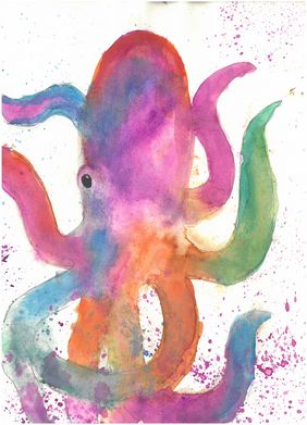 Bunter Tintenfisch mit Aquarellfarben gemalt