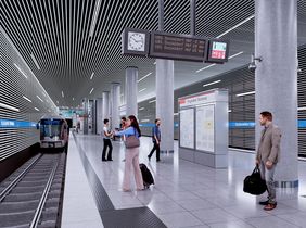 Die Simulation zeigt einen Blick in den neuen Bahnhof der U80/U81 "Flughafen-Terminal". Grafik: Amt für Brücken-, Tunnel- und Stadtbahnbau