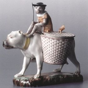 Äffchen auf einem Hund reitend, Porzellan, Zürich, um 1775-1780, Sammlung Dr. E. S. Kern, Agentenhaus Horgen