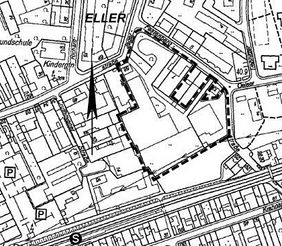 Plangebiet zwischen Jägerstraße, Festenbergstraße und dem Parkplatz an den Gleisen der S-Bahn in Eller. 