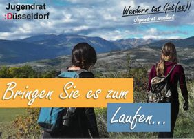 Postkarte, mit der der Jugendrat für seinen Spendenlauf 'Wandern tut Gut(es)' wirbt