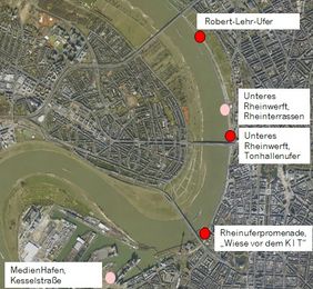 Stadtstrand Düsseldorf: Ausgewählte Standorte in den Stadtbezirken 1 und 3
