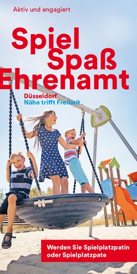 Deckblatt des Flyers Spielplatzpaten, Landeshauptstadt Düsseldorf
