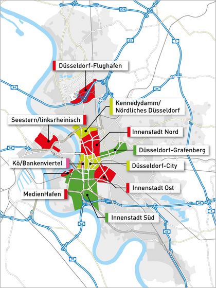 Karte Bürostandorte in Düsseldorf