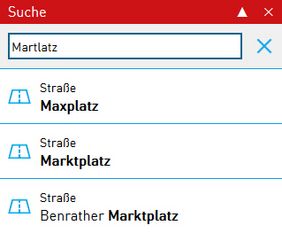Fehlertolerante Suchfunktion mit über 82.000 Adressen, 120.000 Flurstücken und tausenden von "Points of Interest (POI)"