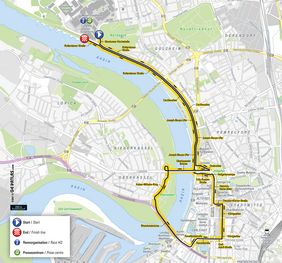 Verlauf der ersten Etappe der Tour de France 2017. Stand: 14. November 2016