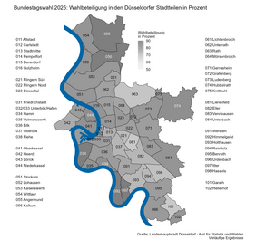 Exemplarisch für die Wahlanalyse im neuen Online-Format ist in der Karte die Wahlbeteiligung dargestellt.