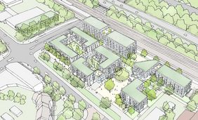 Der ausgewählte Entwurf für das Quartierszentrum Hellerhof überzeugt durch die Schaffung eines urbanen, lebendigen Platzes im Zentrum des Quartiers, der von Einzelhandel und sozialen Einrichtungen umgeben ist. Copyright: RKW Architektur +