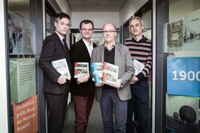 Dr. Bastian Fleermann (Mahn- und Gedenkstätte), Dr. Benedikt Mauer (Stadtarchiv), Stefan Gorißen (Bergischen Geschichtsverein), Prof. Dr. Christoph Nonn (Heinrich-Heine-Uni). Foto: Melanie Zanin