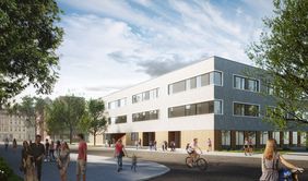 Geplanter Neubau Haus der Jugend (Aussenansicht), Animation: bap - Hetschold, Sunder, Kurz PartG mbB Architekten, 2019.