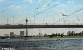 Fotorealistisches Bild von Wilfrid Dehne, das den Rhein und Düsseldorf zeigt