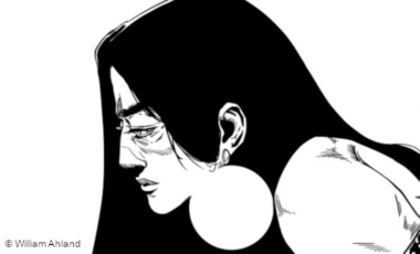 Schwarzweißzeichnung von einem Menschen im Profil