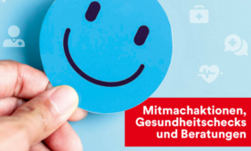 Ausschnitt des Plakats zum Selbsthilfetags. Zu sehen ist ein Smiley und ein Textfeld mit einer Kurzbeschreibung.