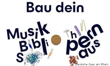 Grafik mit Bildern und dem Text: Bau dein Opernhaus, Musikbibliothek, Musikschule