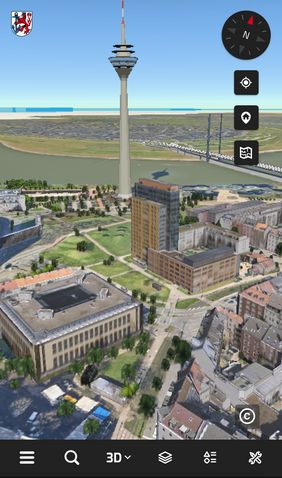 Auch auf mobilen Endgeräten kann der Digitale Zwilling Düsseldorf genutzt werden.