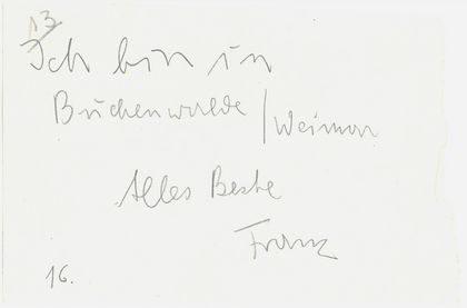 Letztes Lebenszeichen von Franz Monjau, 1945: Ich bin in Buchenwald │Weimar, Alles Beste, Franz, Stadtmuseum Düsseldorf U 748, Fotografie: Medienzentrum Rheinland/Stefan Arendt