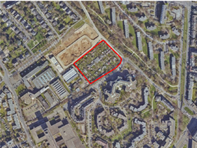 Luftbild mit Umring des Plangebiets Eduard-Schloemann-Straße