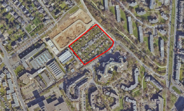 Luftbild mit Umring des Plangebiets Eduard-Schloemann-Straße