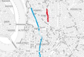 Die Grafik zeigt die Lage der Umweltspuren auf der Prinz-Georg-Straße. Grafik: Amt für Kommunikation