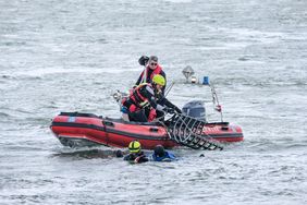 Die Feuerwehr zeigte verschiedene Szenarien der Rettung, bei der die Person vom Ufer oder vom Boot aus aus dem Rheinwasser geborgen wurde. Foto: Michael Gstettenbauer