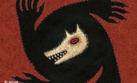 Dunkle Grafik mit einem stilisierten Wolf