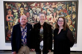 (V. l.) Kurator Michael Kortländer, Vorsitzender des Vereins Düsseldorf Palermo e. V., Kuratorin Dr. Susanne Anna, Direktorin des Stadtmuseums, und Jessica Breitkopf, Leitung Büro für Internationales, in der neuen Sonderausstellung "Jazz: Düsseldorf/Palermo" ©Landeshauptstadt Düsseldorf/ David Young