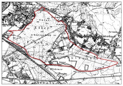 Grenze des damaligen Naturschutzgebietes auf deutschter Grundkarte 1935
