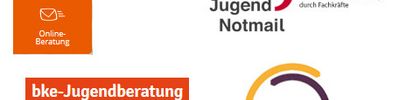 Logos der Anbieter für Online-Beratungen für Kinder und Jugendliche, Nummer gegen Kummer/bke/Jugend Notmail/TelefonSeelsorge
