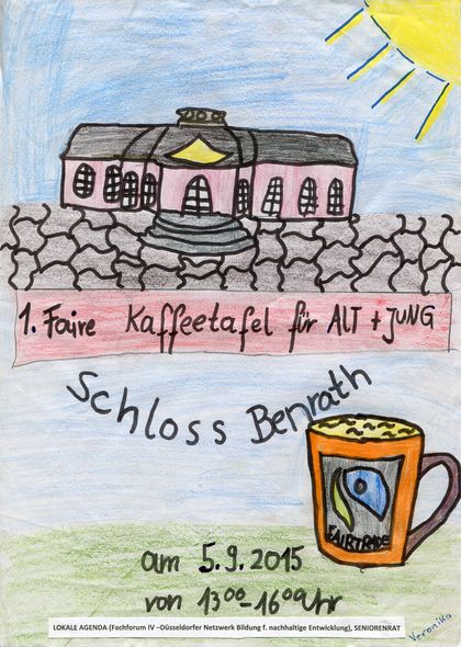 Ein von Kindern gemaltes Plakat für die Faire Kaffeetafel