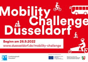 Für die Mobility Challenge Düsseldorf werden aufgeschlossene Menschen gesucht, die einen Monat lang vom Auto auf alternative Mobilitätsformen umsteigen. Grafik: Amt für Verkehrsmanagement