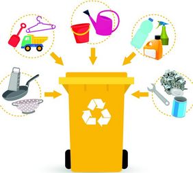 Die Grafik zeigt, was ab dem 01. Januar 2025 zusätzlich zu Verpackungsabfällen in die Wertstofftonne eingeworfen werden darf.