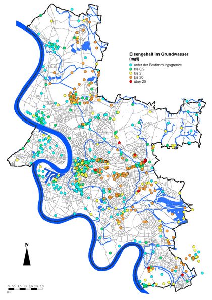 Karte der Eisengehalte im Grundwasser (2014)