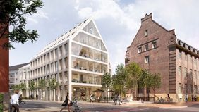 Das neue Bürogebäudes an der Luegallee/ Höhe Barbarossaplatz, Visualisierung: Bahners & Schmitz GmbH.