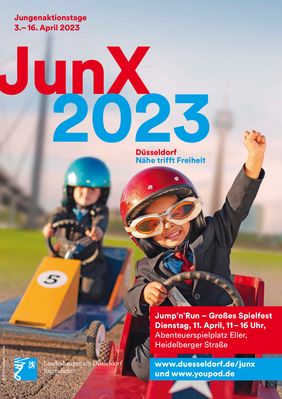 Plakat zu den JunX-Tagen 2023 © Landeshauptstadt Düsseldorf, Bild: RichVintage, iStock