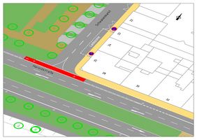 Auf der Haroldstraße wird zwischen Kasernenstraße und Poststraße in Fahrtrichtung West eine Protected Bike Lane eingerichtet, die den Radverkehr vom Autoverkehr trennt; Visualisierungen: Landeshauptstadt Düsseldorf