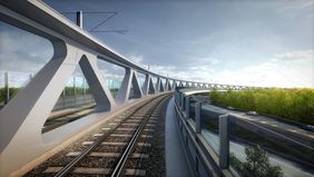 Der Gleisverlauf der neuen Stadtbahn auf der Nordsternbrücke. Grafik: Landeshauptstadt Düsseldorf/Amt für Verkehrsmanagement