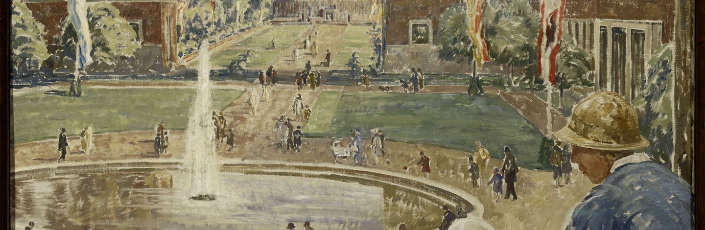 Blick auf Ehrenhof und Planetarium, Max Clarenbach, 1929, Öl auf Leinwand