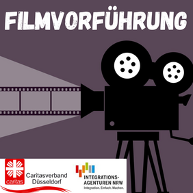 Filmkamera und Logos von Caritas und den Integrationsagenturen