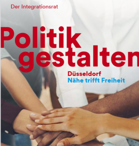 Auf dem Bild zu sehen ist ein multikultureller Handkreis mit dem Schriftzug "Politik gestalten". 